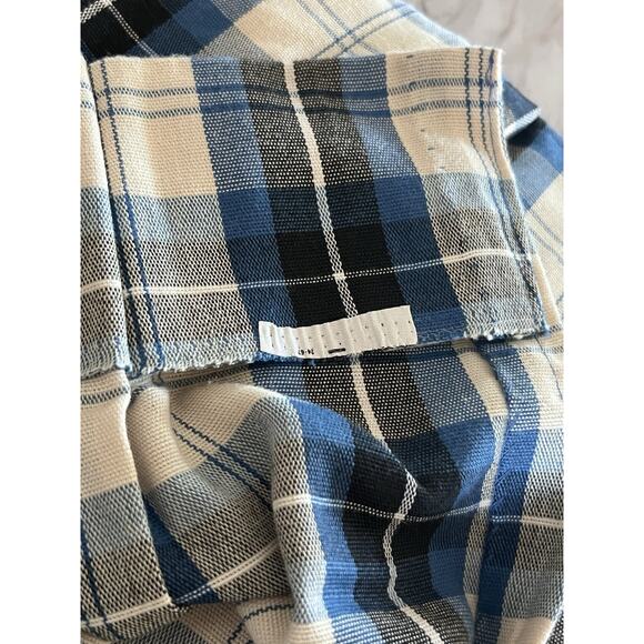 Vintage 70s 80s Curtains Blue Ivory Retro Plaid Pinch Pleat Panels Pair 34x50 - Picture 5 of 5